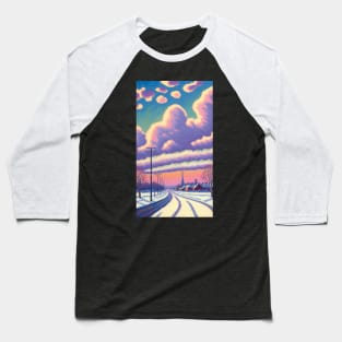 Winter Landscape and Cute Clouds Baseball T-Shirt